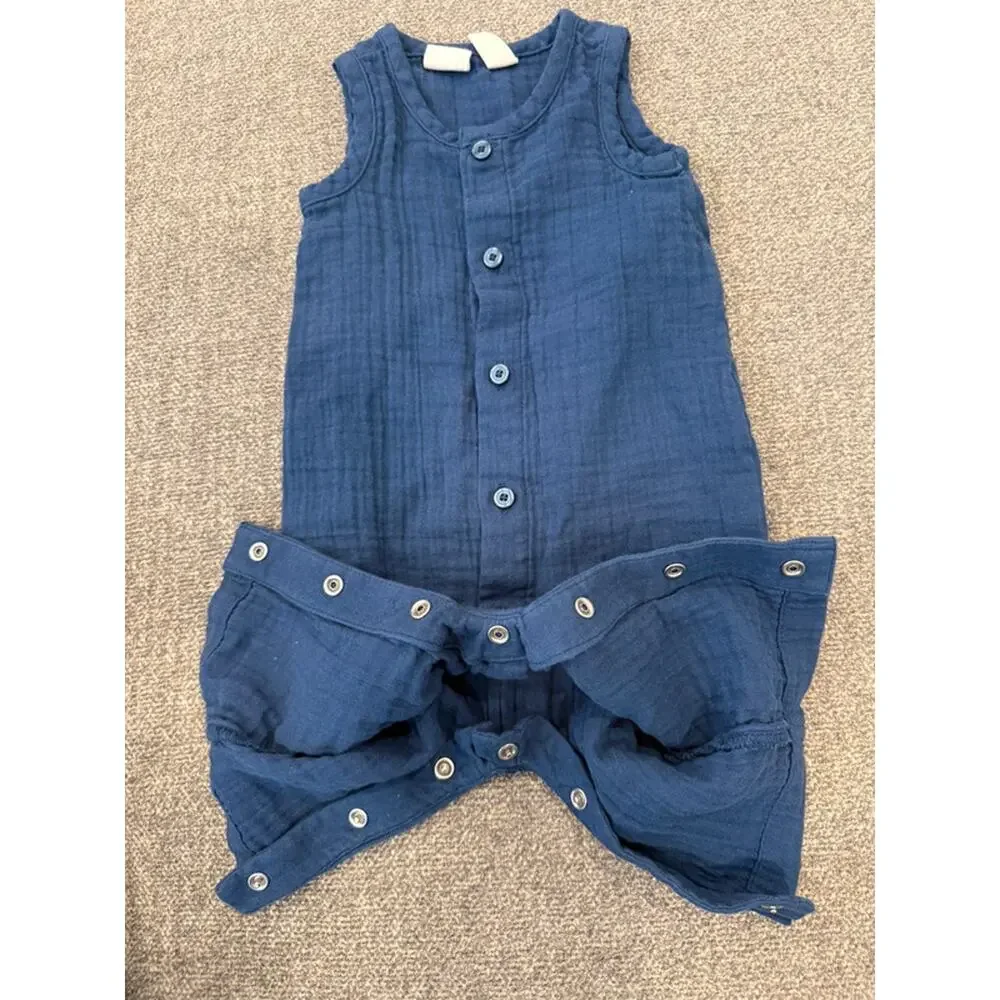 Baby Gap Navy Blue Cotton Gauze Romper 0–3 Months